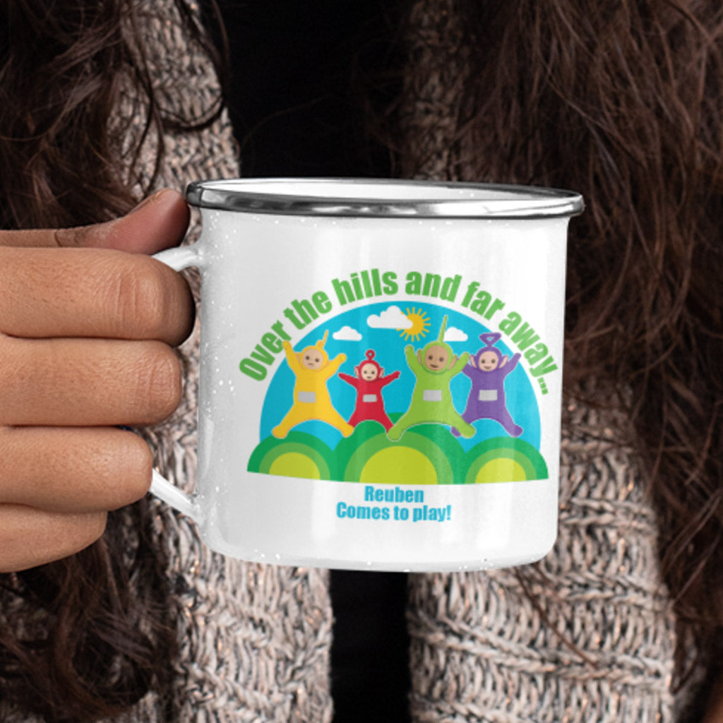 Personalised Over the Hills Enamel Mug