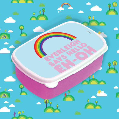 Personalised Says Hello Rainbow Lunch Box